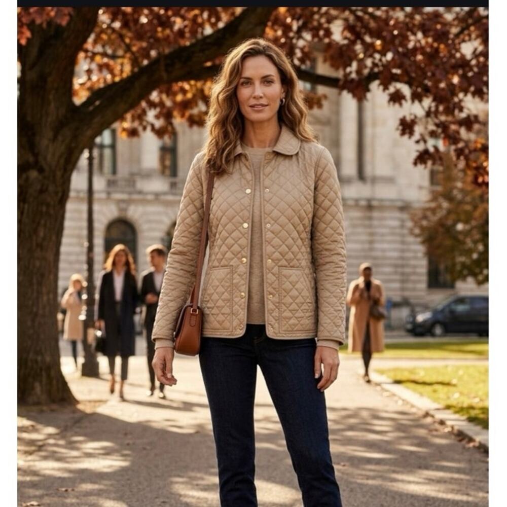 Lauren Ralph Lauren Quilted Jacket Tan Beige Diamond Stitch Barn Coat equestrian